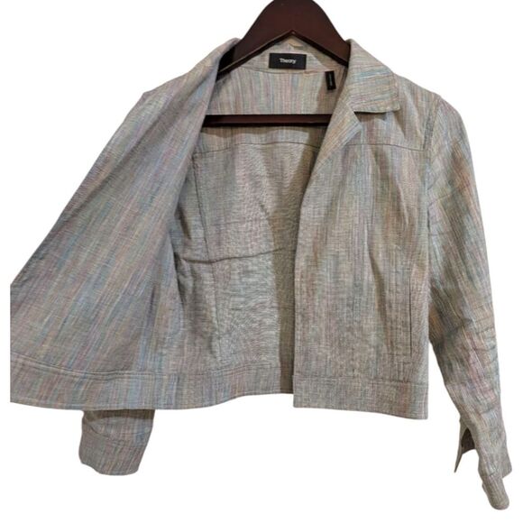 Theory Shrunken Linen Blend Multi-Stripe Cropped Jacket Women's XS Petite - Picture 5 of 8